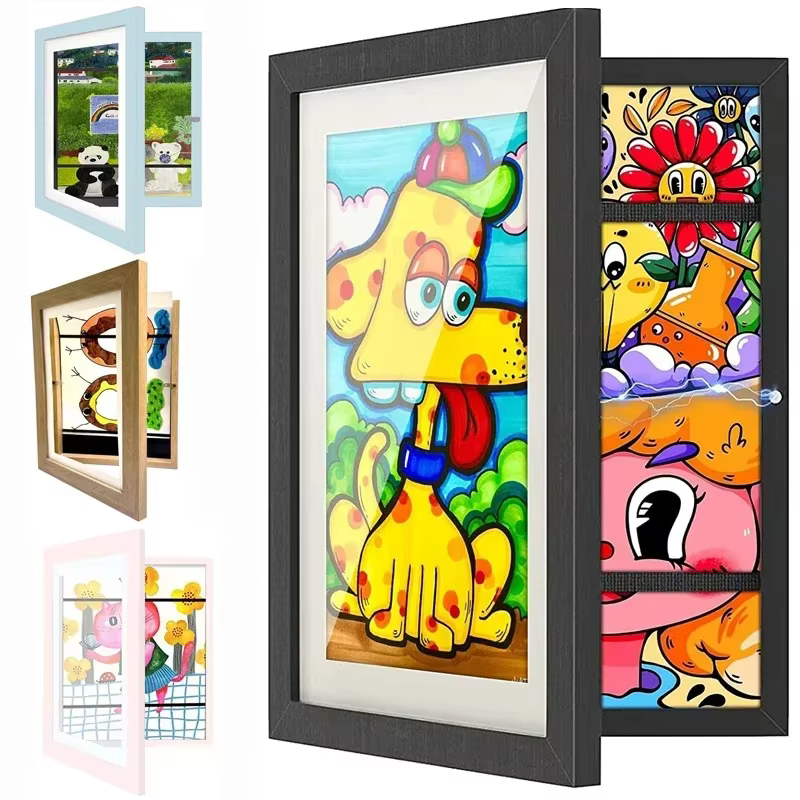 Cadre de dessin pour enfants A4 cadre d'affiche en bois pour murs cadre d'art pour enfants cadres d'affichage d'images pour enfants modifiables décor à la maison