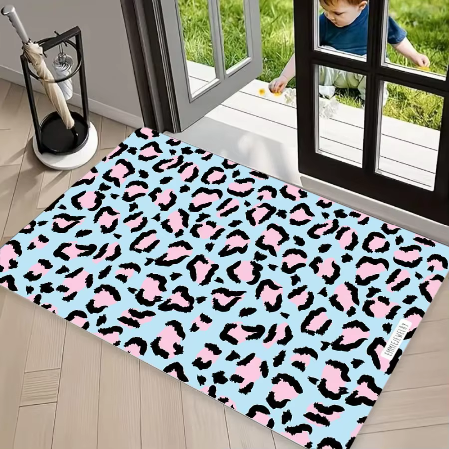 Tapis de sol girly rose pailleté à imprimé léopard