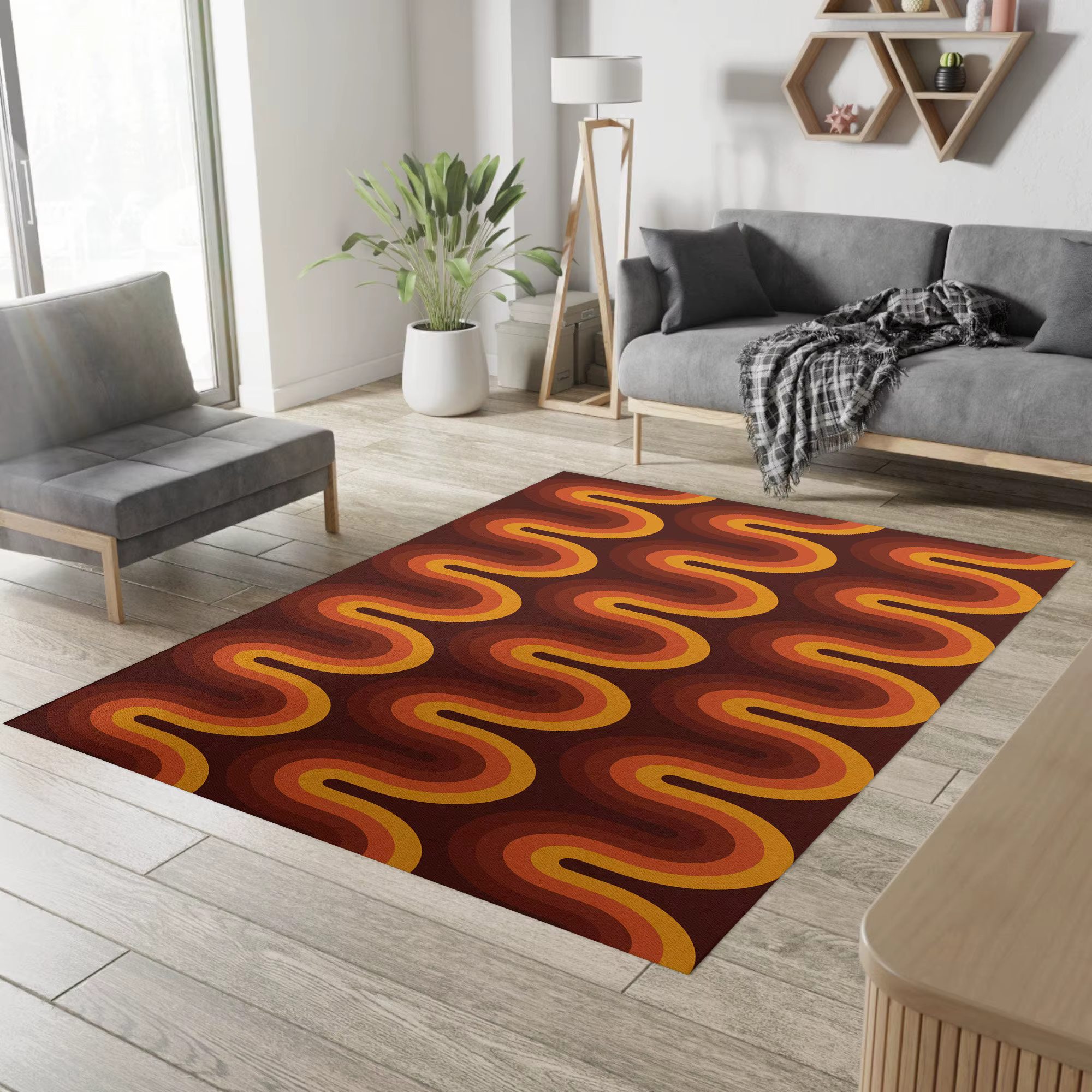 Tapis marron Groovy rétro des années 70