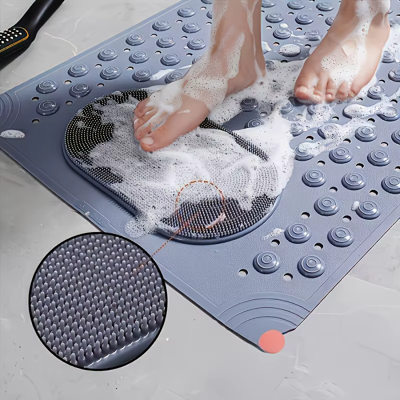 Tapis de douche antidérapant 2-en-1 avec brosse intégrée pour les pieds