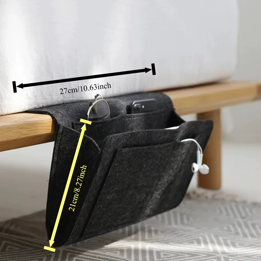 Boîte de rangement suspendue en feutre pour dortoir, lit, canapé, chambre, tapis – Idéale pour CD, magazines, papeterie, blocs-notes, téléphones portables et autres articles divers