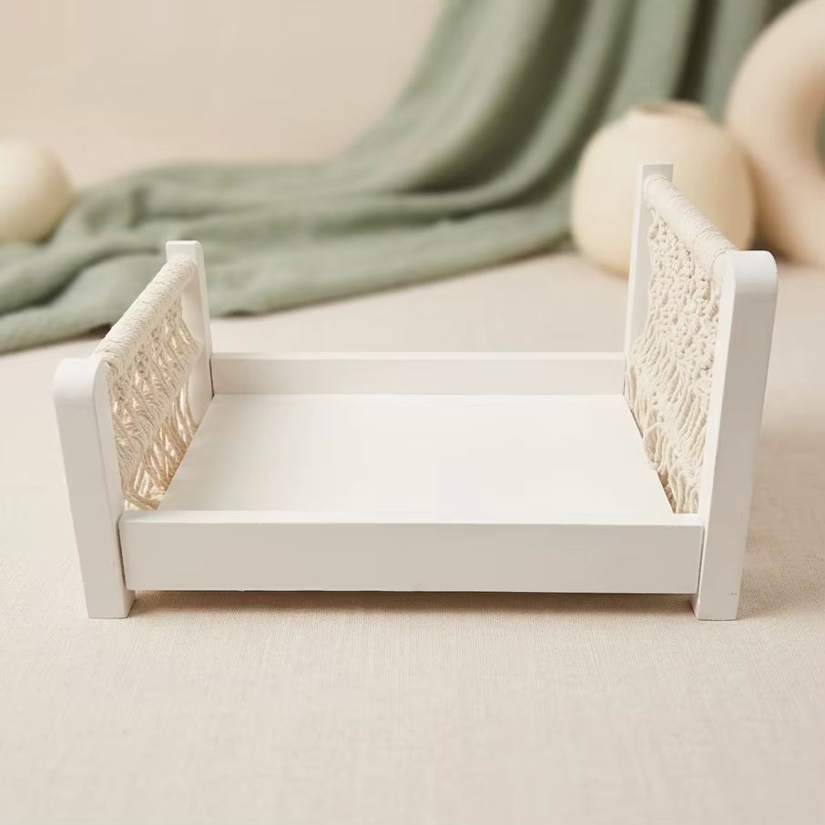 Accessoires de photographie pour nouveau-nés, mini lit en bois, mobilier pour séance photo de bébé, lit détachable en corde tressée style bohème pour la photographie en studio