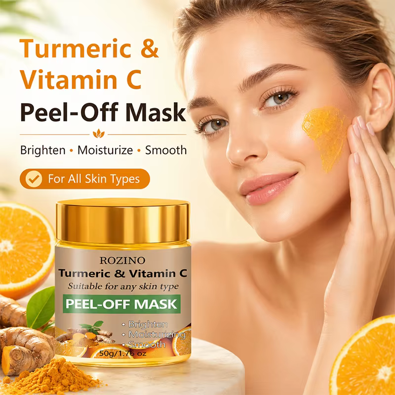 Masque peel-off au curcuma et à la vitamine C 50g, éclaircit le teint, hydrate, lisse, nourrit, raffermit le visage, soin anti-rides, raffermissant et liftant, repulpe la peau, spécialement conçu pour