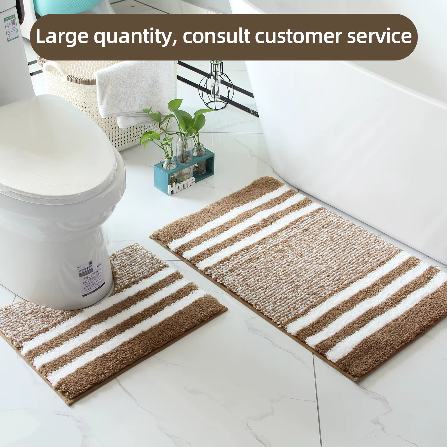 Ensemble de tapis de salle de bain rayé en microfibre