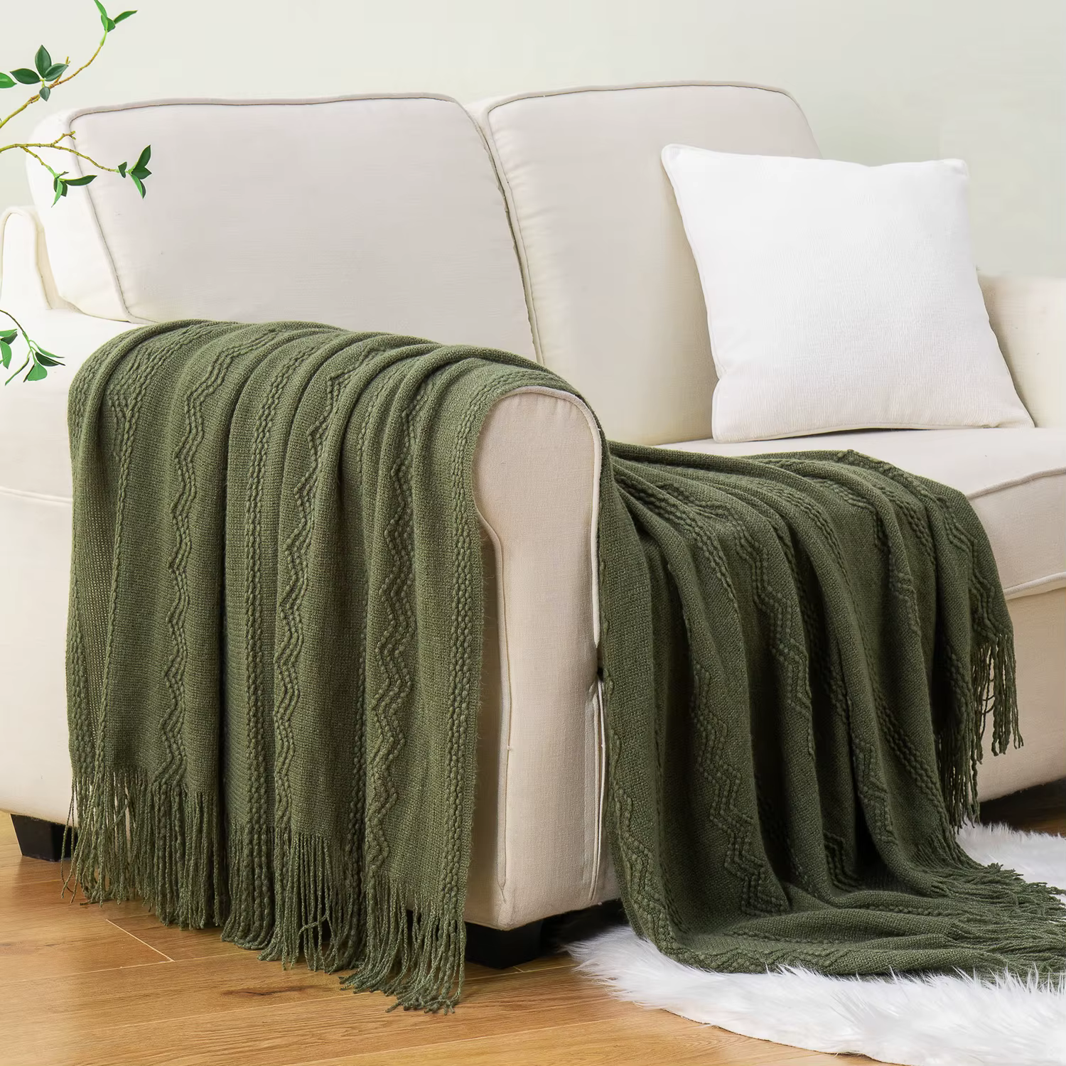 Couverture Battilo vert olive pour lit et canapé
