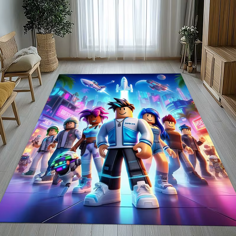Tapis de salon antidérapant à thème de dessin animé Game R-Robloxs