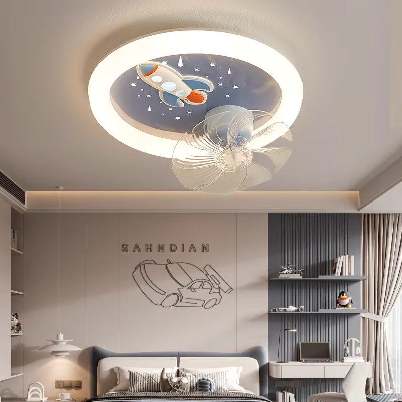 Plafonnier LED avec ventilateur pour chambre d'enfant, protection complète des yeux, princesse astronome, garçon et fille
