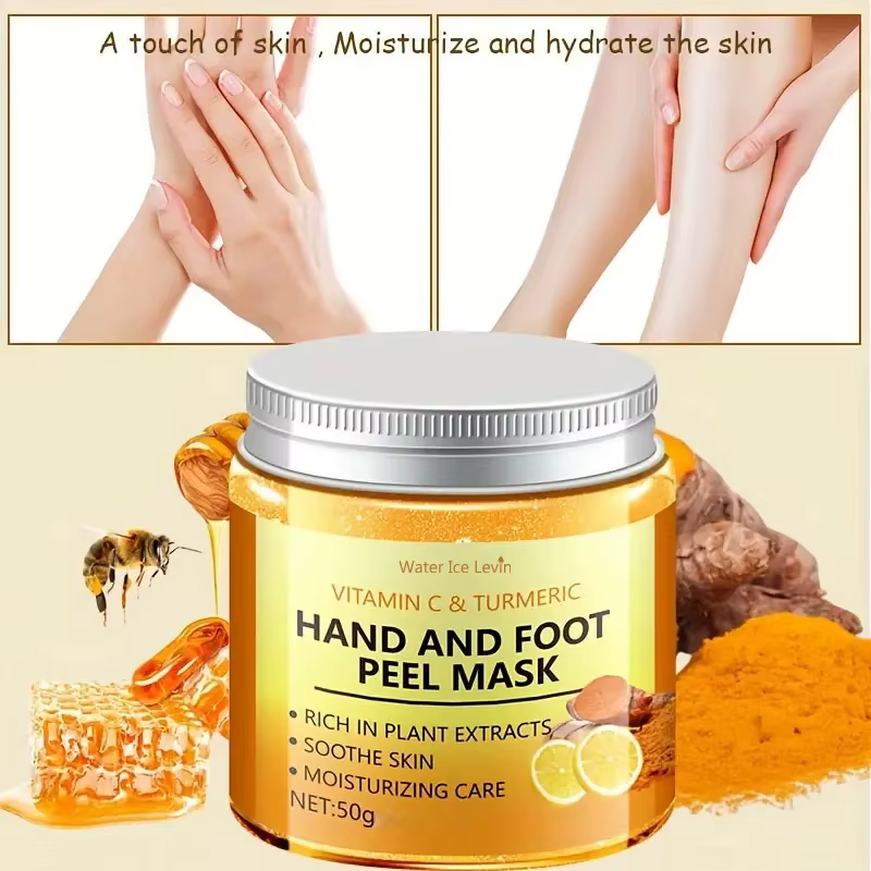 Masque à la cire pour les mains à la vitamine c et au curcuma pour les mains et les pieds, lissant la peau, masque pour les mains nettoyant en douceur, éclaircissant la peau des mains
