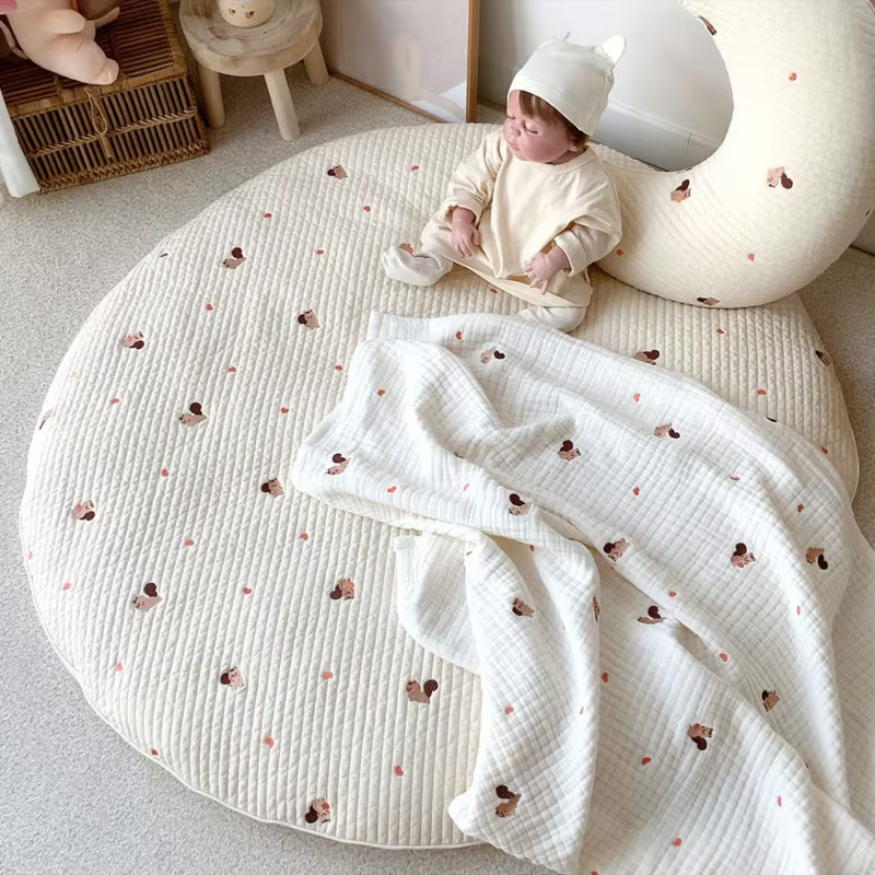 Tapis Circulaire en Polymères Lavables et Magnifiquement Brodés pour Bébé