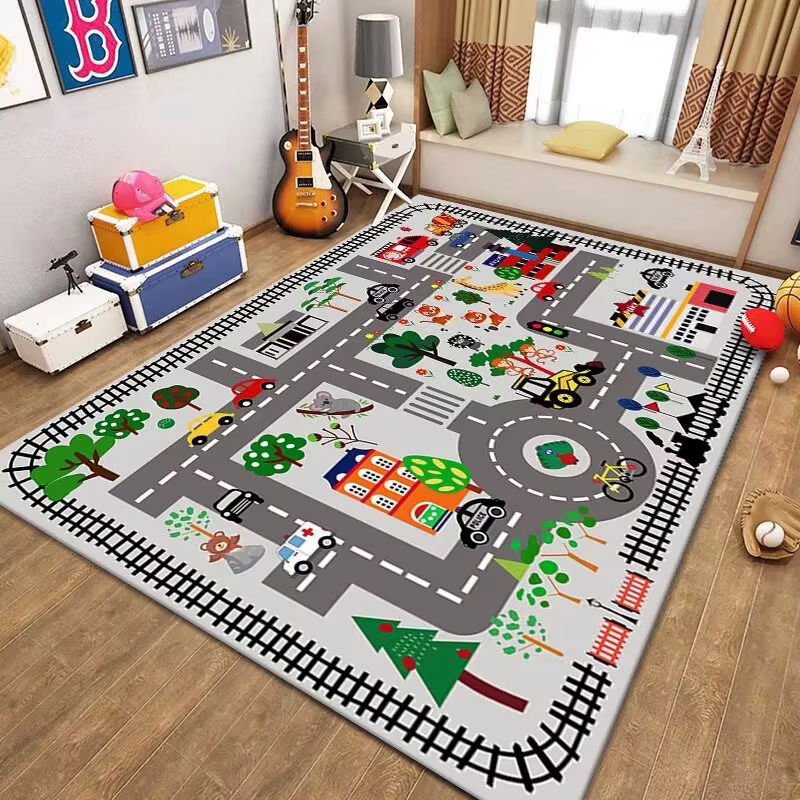 Tapis de jeu pour enfants motif voiture de dessin animé, tapis d'éveil pour bébé, tapis de sol pour la maison, salon, chambre à coucher, tapis pour chambre