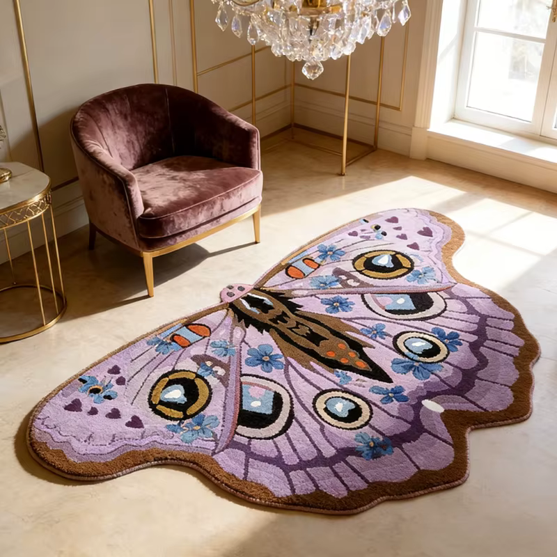 Tapis papillon de décoration de chambre à coucher de forme irrégulière
