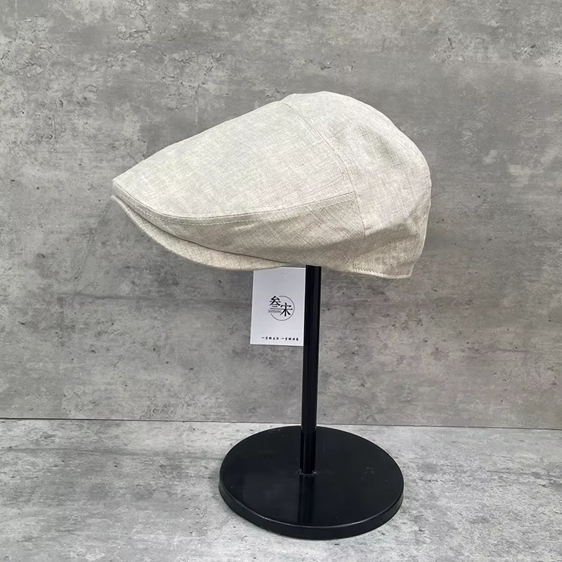 Béret d'été 100% lin pour hommes, casquette de journal Vintage légère et respirante, chapeau de pilote rétro d'art noir