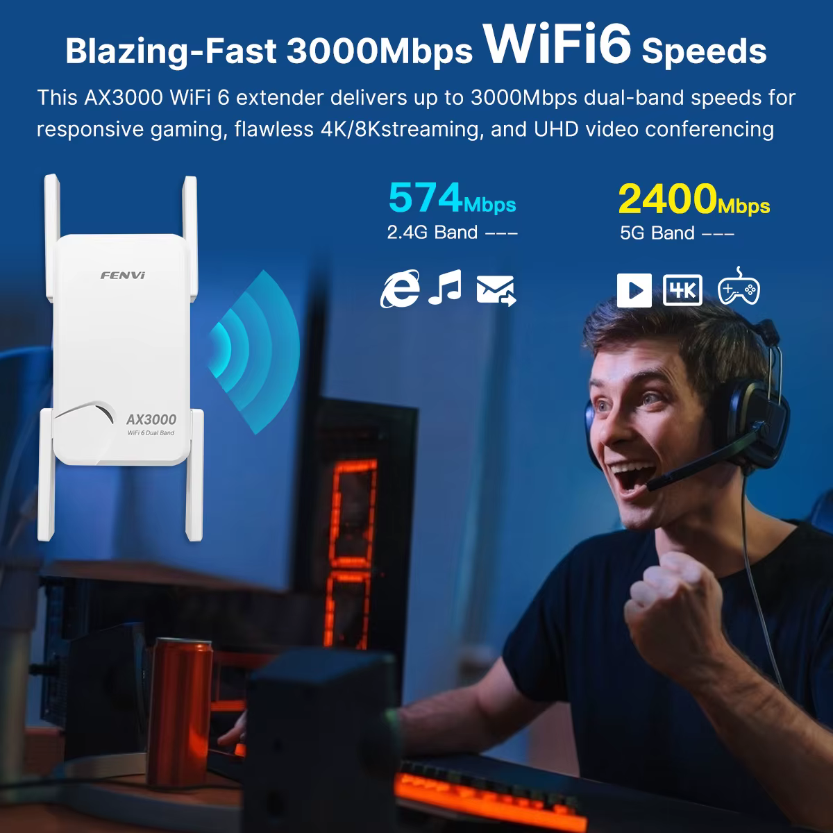 AX3000 WiFi 6 répéteur Roteador Wi-fi 6 amplificateur de Signal 5G 2.4G 802.11ac Gigabit longue portée WiFi amplificateur d'extension WPS ensemble facile