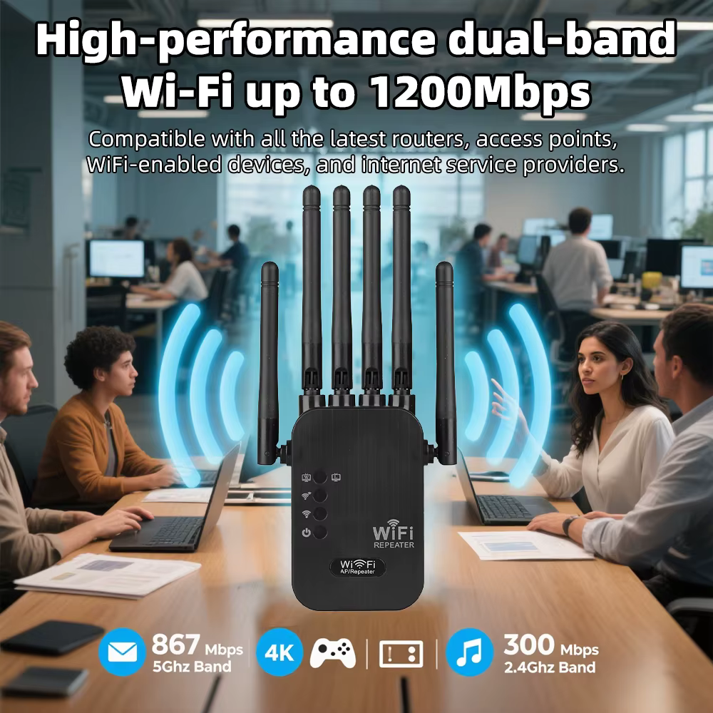 Répéteur WiFi 5G sans fil 1200 Mbps, routeur amplificateur de signal WiFi double bande longue portée 5 GHz