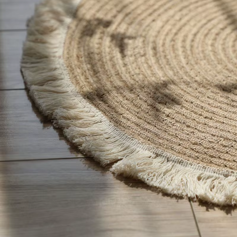 Tapis circulaire japonais tissé à la main avec pompons