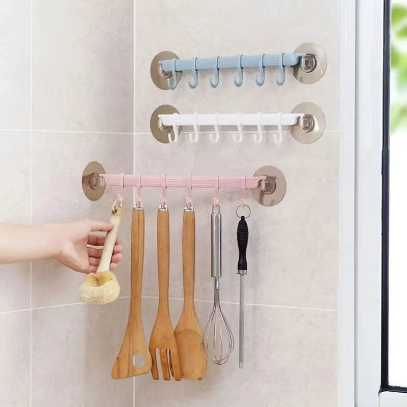 Crochet blanc à ventouse, 6 rangées, pour cuisine, salle de bains, Suspension d'angle sans marques, 1 pièce