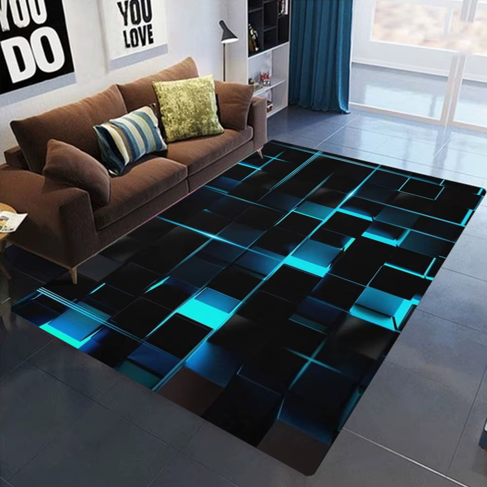 Tapis artistique à motif géométrique néon