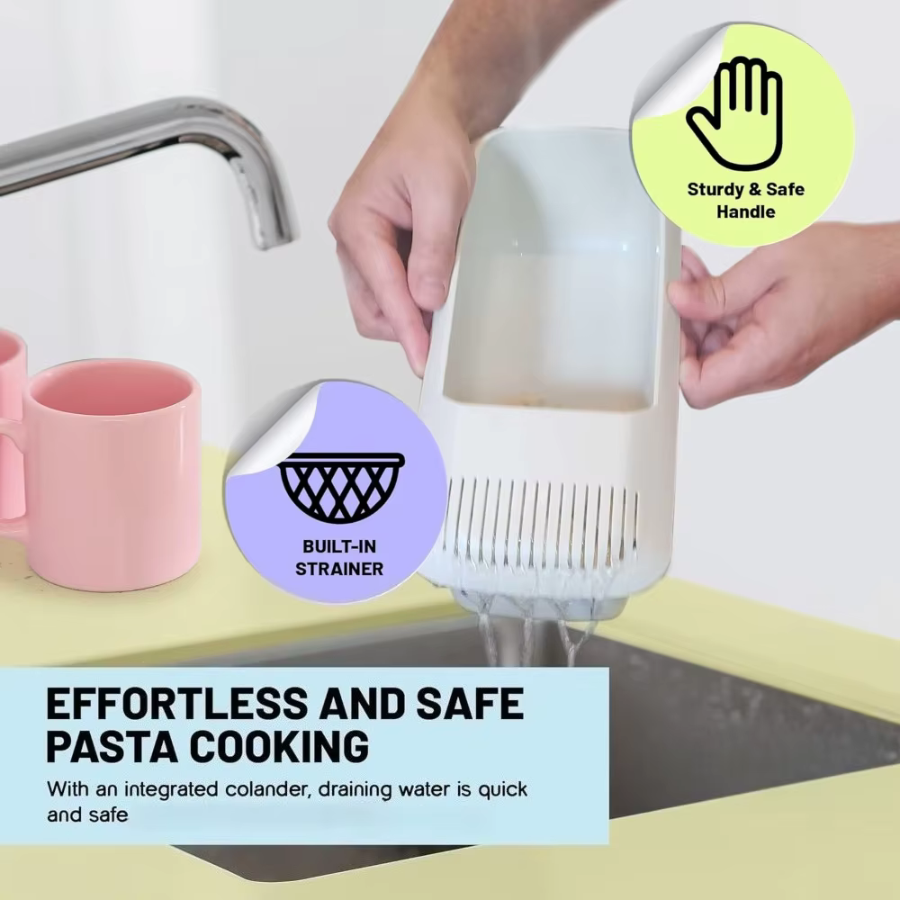 Boîte à pâtes en plastique, 1 pièce, cuiseur à pâtes pour nouilles au micro-ondes avec passoire, cuiseur à vapeur écologique pour Spaghetti et légumes, fournitures de cuisine