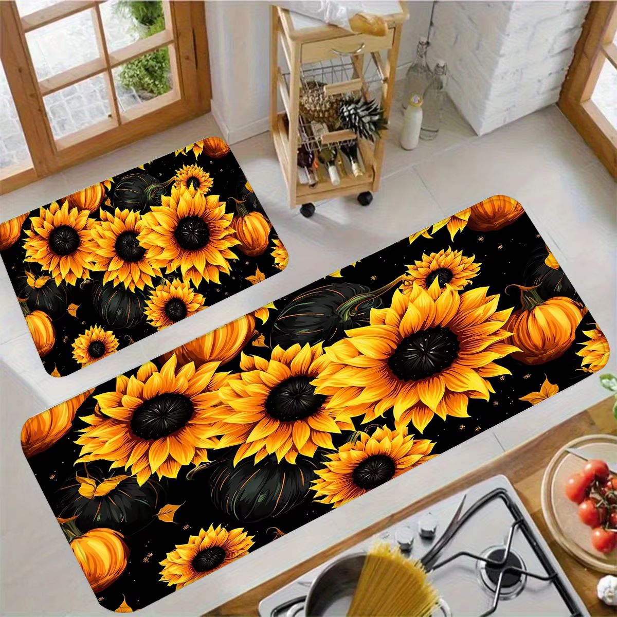 Ensemble de tapis de cuisine avec un motif de tournesol
