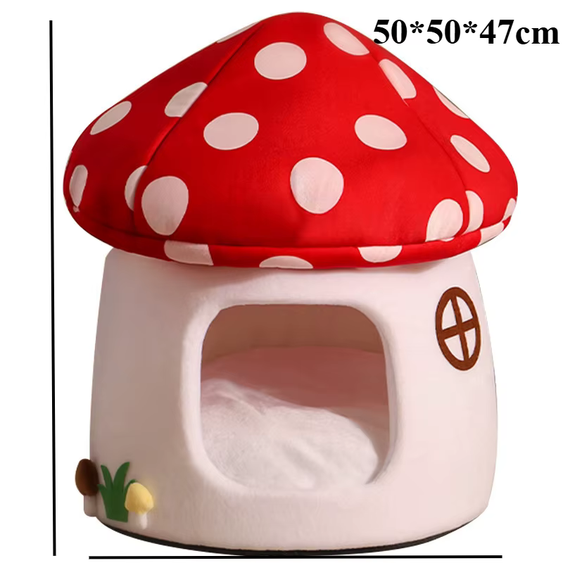 Lit pour chat champignon semi-fermé-adorable et fonctionnel pour dormir et cacher la maison