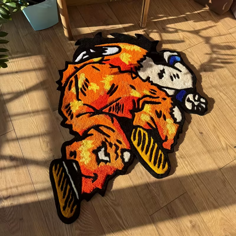 Tapis de personnage de dessin animé VIKAMA en orange-jaune vif pour salle de jeux