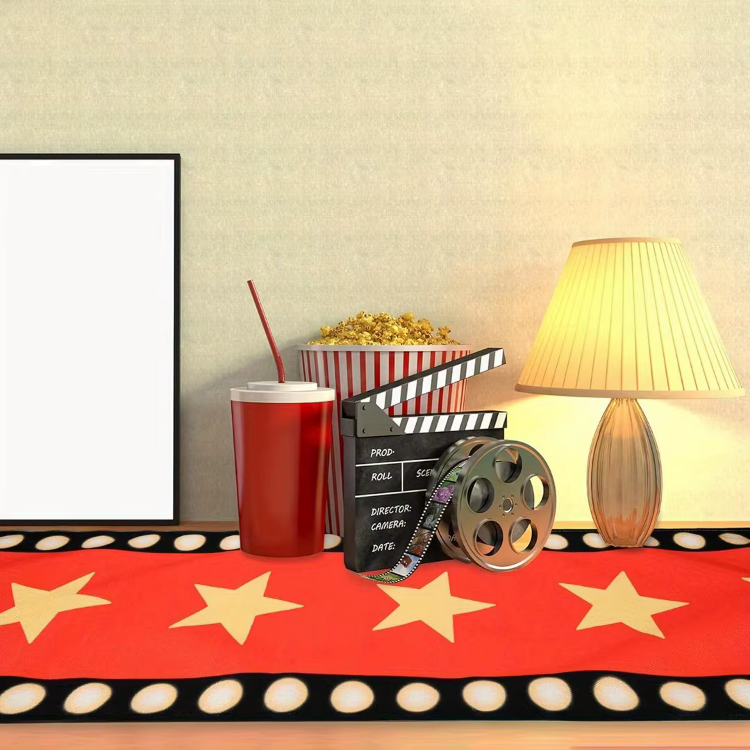 1 pièce Chemin de table motif étoiles colorées – Décoration de tapis noir pour soirées cinéma et fournitures de fête d'anniversaire