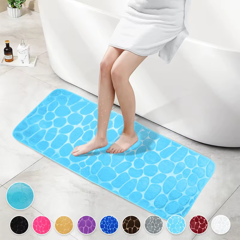 Tapis de salle de bain long, texture galet noir, antidérapant, absorbant l'eau, doux, résistant à l'usure, adapté à la décoration de salle de bain