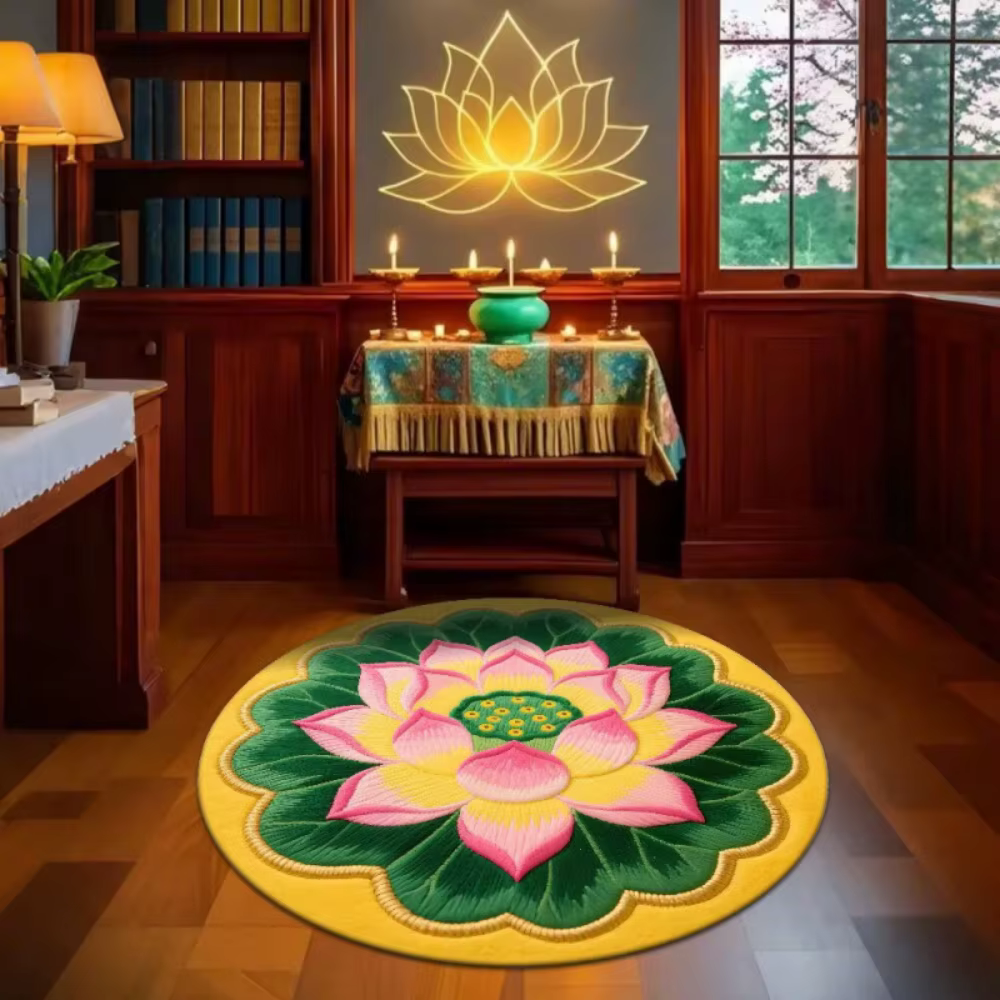 Tapis rond à motif de fleur de lotus