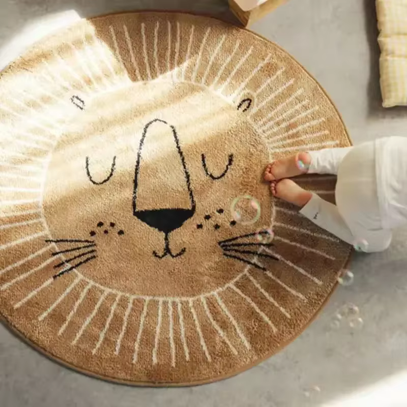 Tapis de jeu rond en forme de Lion de dessin animé pour enfants