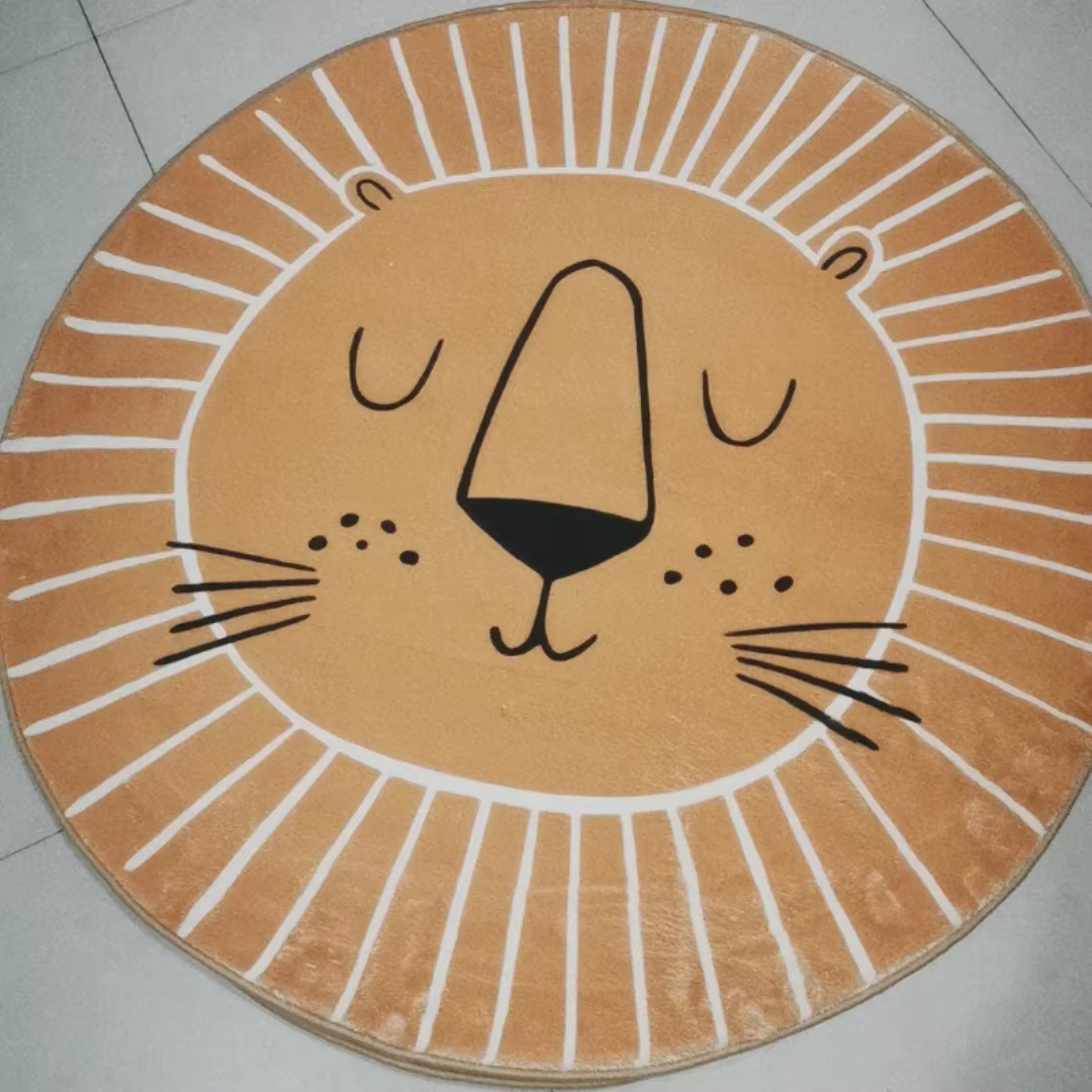 Tapis de jeu rond en forme de Lion de dessin animé pour enfants