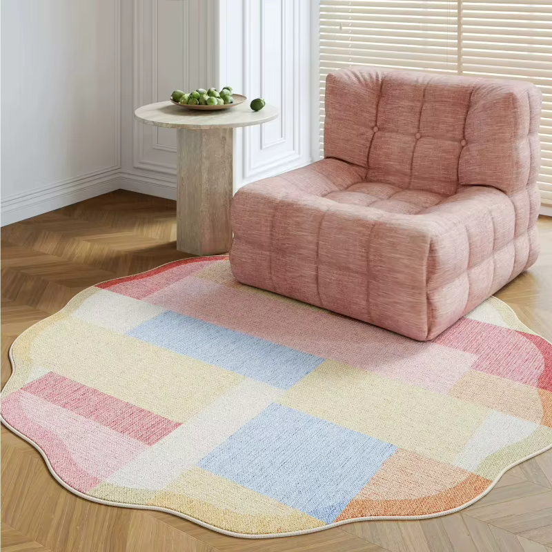 Tapis rond moelleux et doux de couleur Dopamine pour la décoration du salon