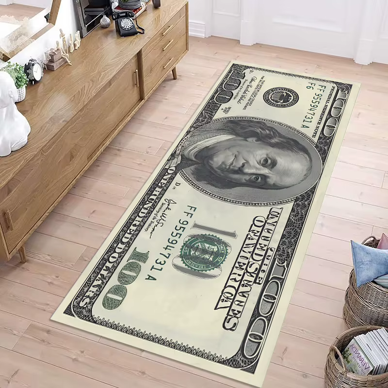 Tapis coloré créatif imprimé dollars, grand format, pour chambre à coucher, entrée, antidérapant, résistant aux taches, décoration intérieure