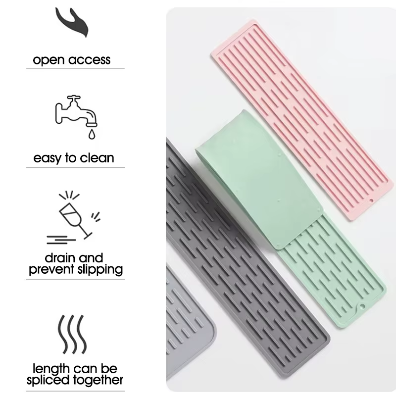Tapis Long d'égouttage de vaisselle en Silicone