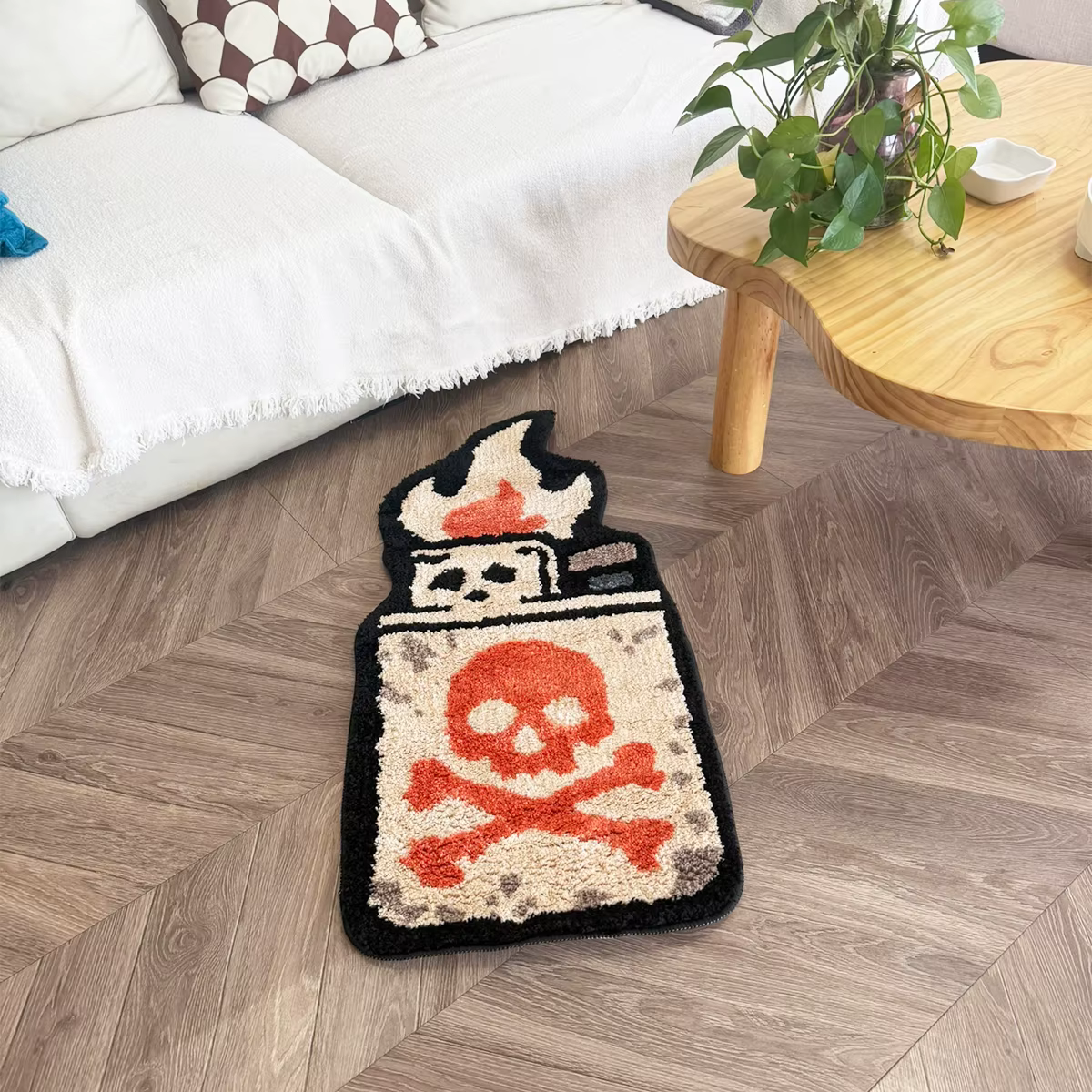 Tapis touffeté rétro motif crâne