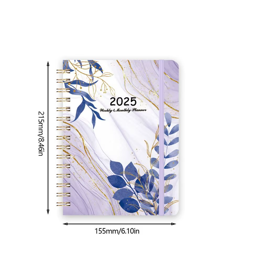 Agenda 2025 en anglais, 365 jours, mensuel, à feuilles mobiles, spirale, motif floral, carnet de notes, planificateur hebdomadaire, liste de choses à faire, format A5