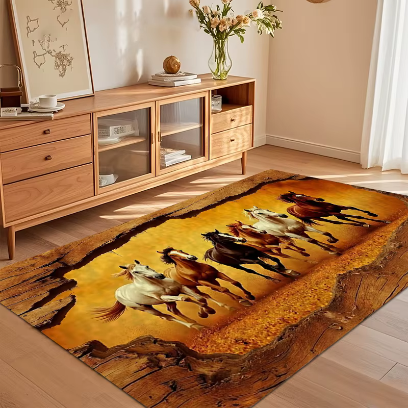 Tapis de sol vintage Western motif herbe de chevaux