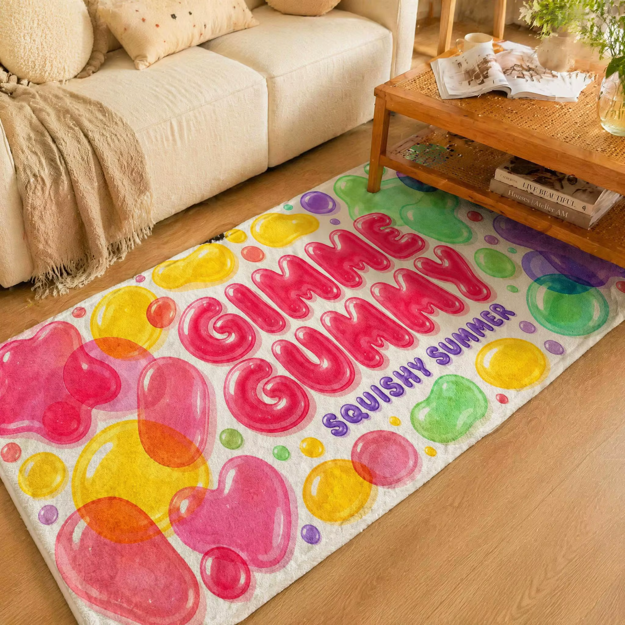 Tapis d'été souple et coloré à motif de bonbons gélifiés