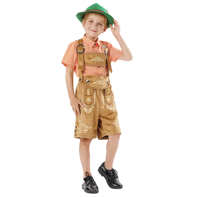Costume d'Oktoberfest pour garçons, tenue de carnaval de bière, pantalon court marron, chemise, tenue 2 pièces pour garçon, 2025