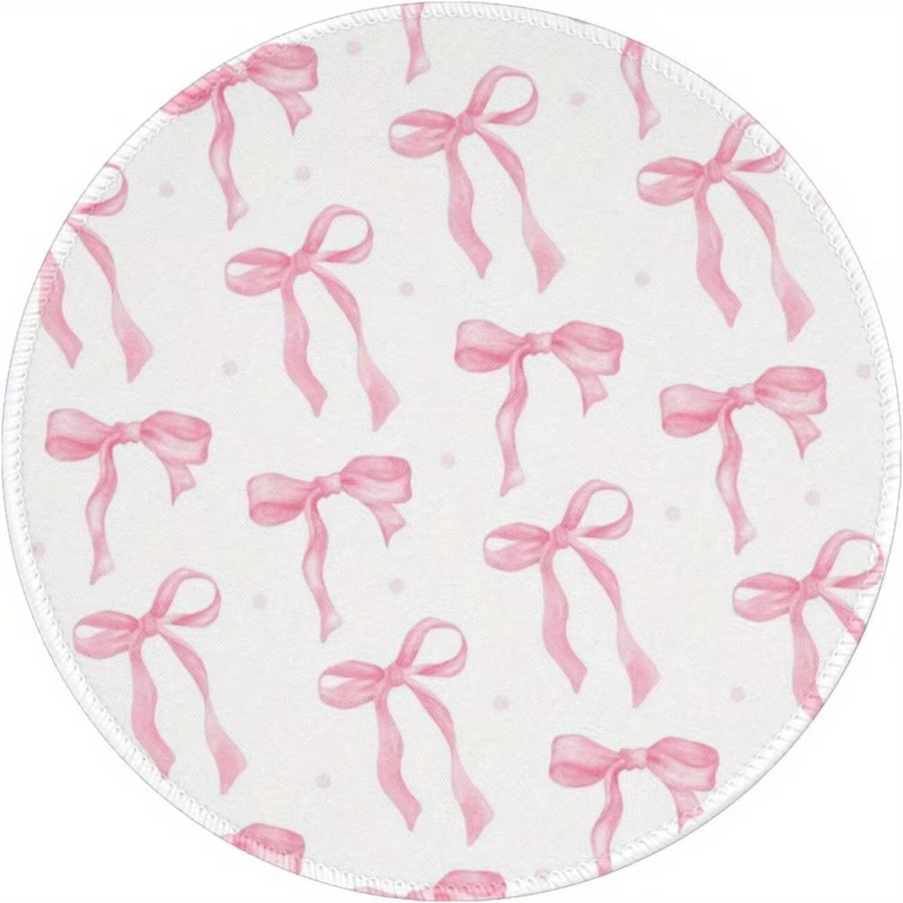 Tapis de souris rond rose avec nœud, antidérapant, en caoutchouc, lavable, accessoires de bureau, accessoire de bureau, tapis de souris, coussin de table d'ordinateur, tapis de bureau