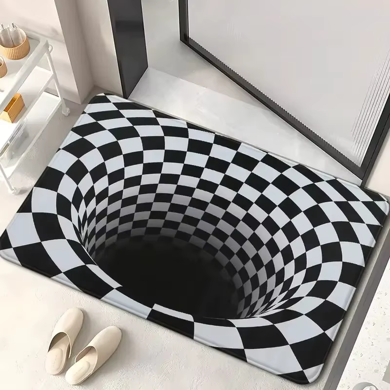 Tapis de porte antidérapant à illusion optique 3D Abysse Sans Fin, lavable en machine, pour salle de bain, chambre, camping, yoga, tapis de sol durable