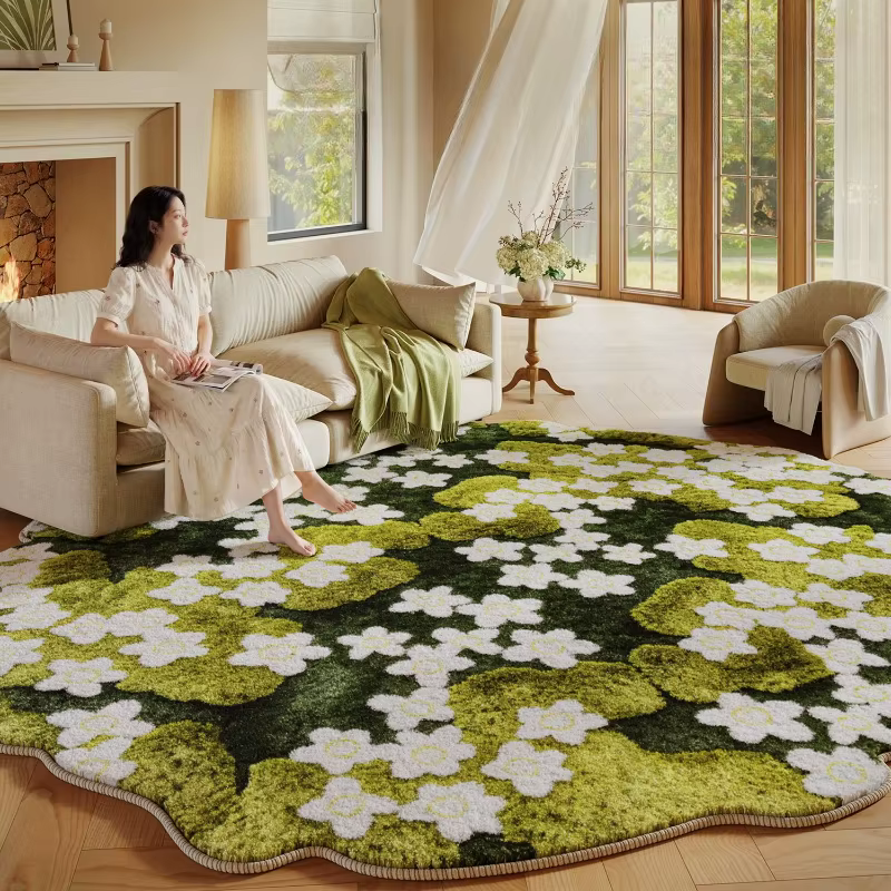 Tapis en peluche épais de forme irrégulière pour la décoration de chambre à coucher