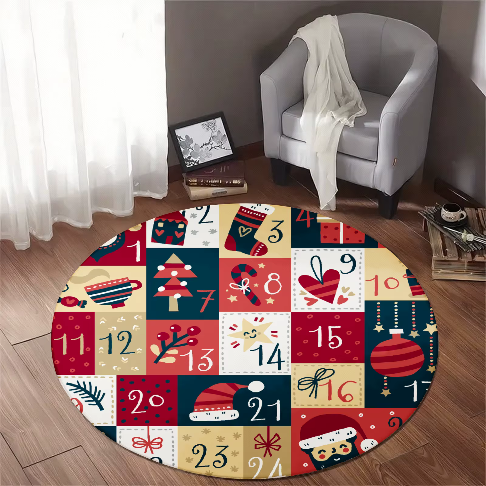 Tapis de noël rond en flanelle douce
