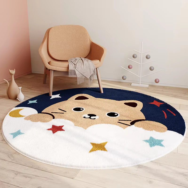 Tapis rond moderne de grande surface de dessin animé Ins