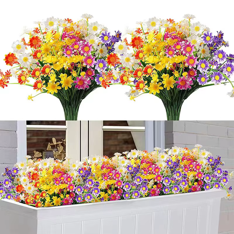 Fleurs de marguerites artificielles pour l'extérieur, fausses plantes à feuillage résistantes aux UV, arbustes pour boîte de fenêtre suspendue, décoration intérieure et extérieure de ferme