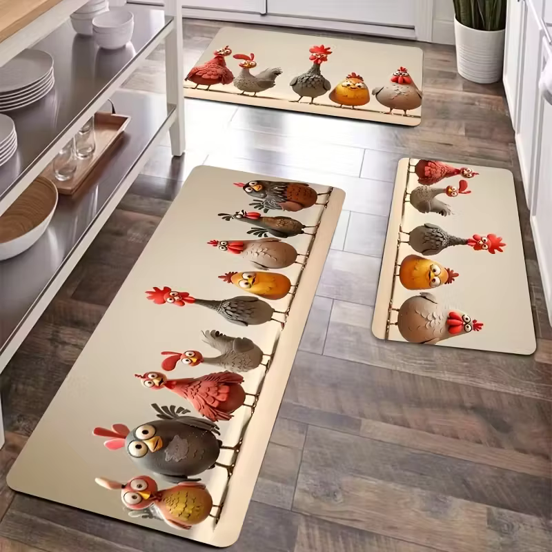 Tapis de cuisine de poulet de dessin animé amusant