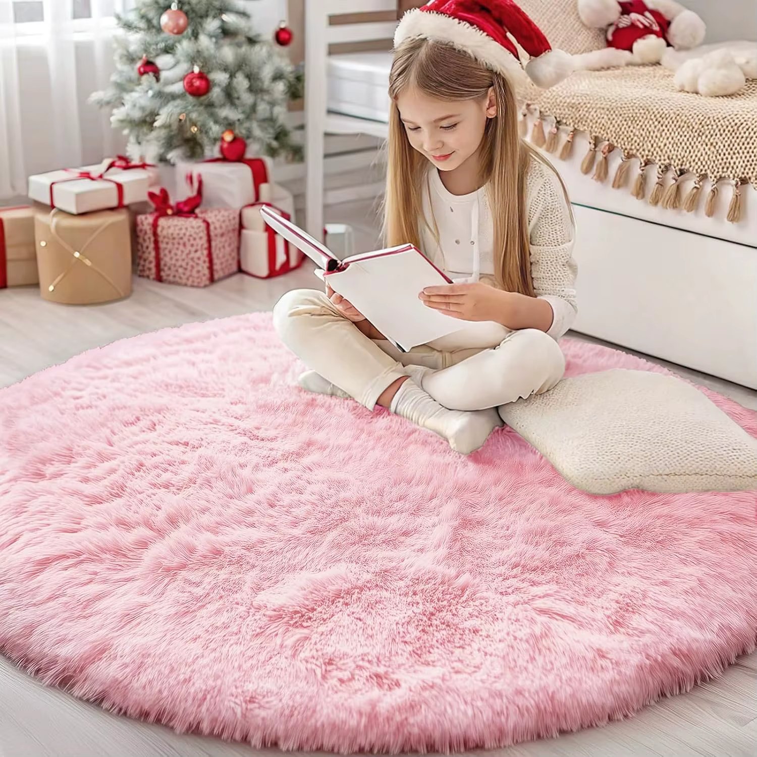 Tapis rond rose pour chambre de filles
