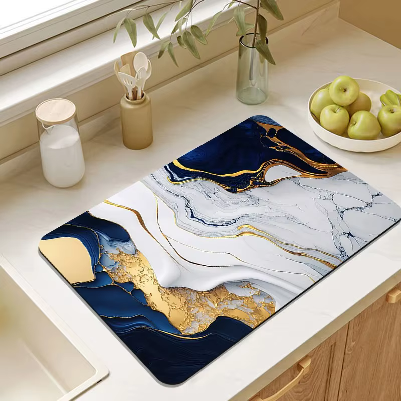 Tapis de vidange de vaisselle de cuisine en marbre