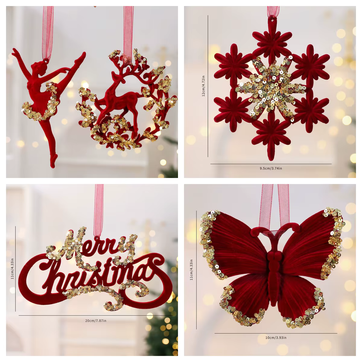 Bobine de Tues cramoisies, flocage ponctuel texturé, guirlande en velours rouge, décoration suspendue avec nœud, fête de noël, manteau, porte, cloche d'arbre, ornement