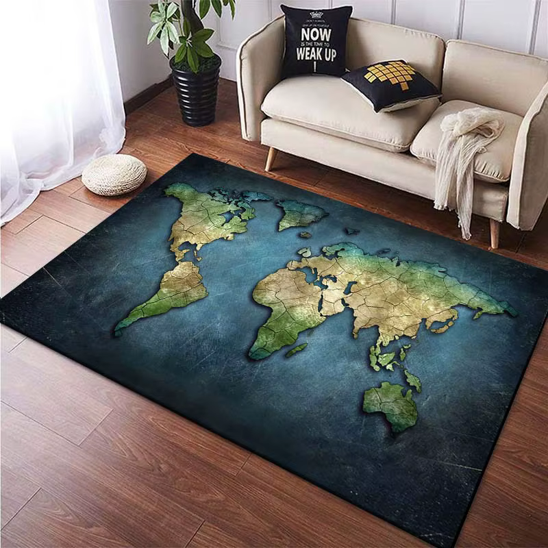 Tapis noir avec carte du monde scintillante