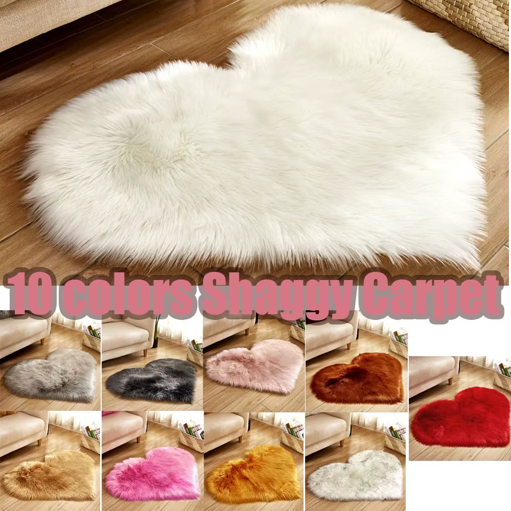 Tapis Shaggy en forme de cœur en fausse laine lavable